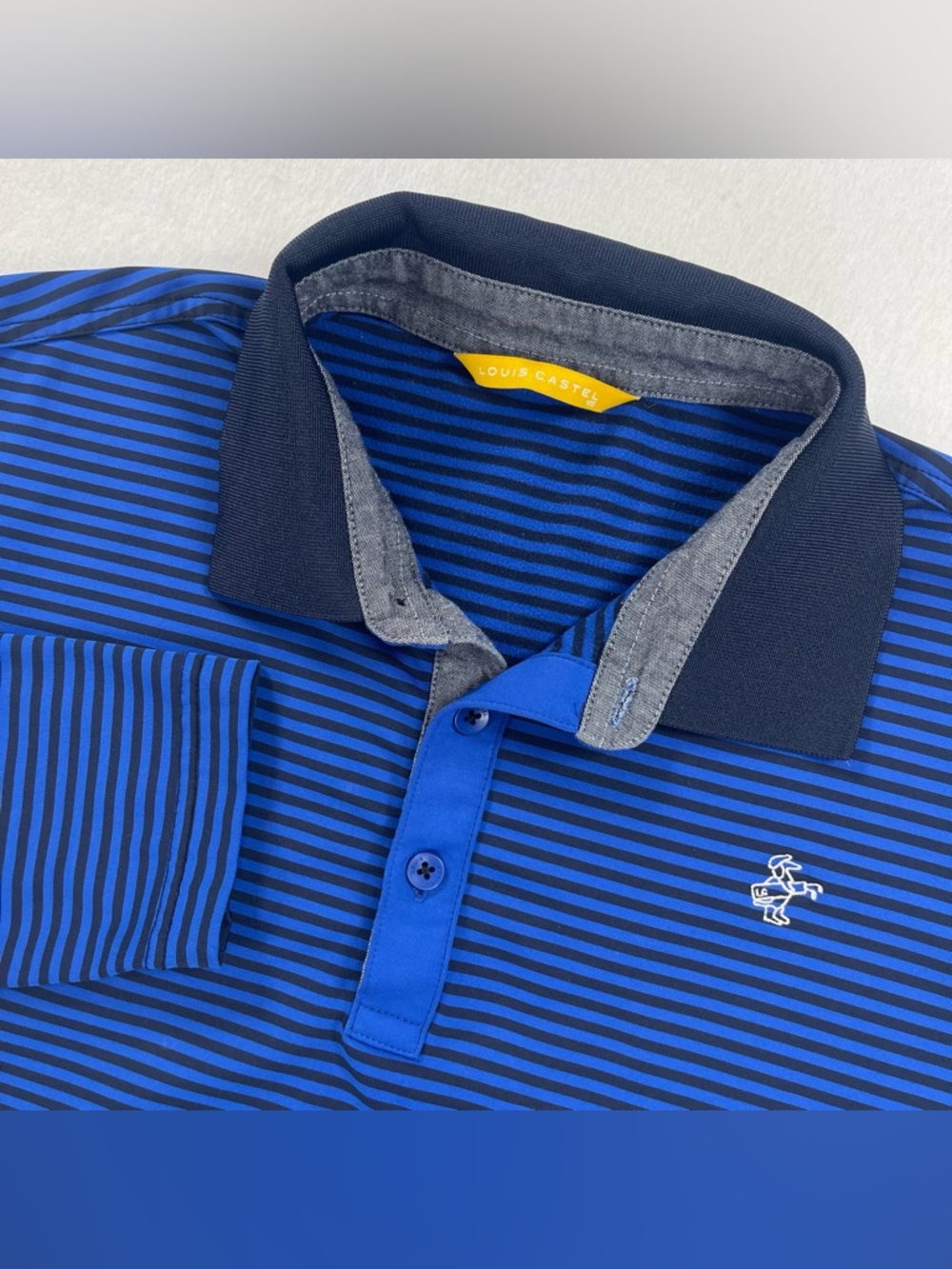 Louis Castel Polo Mens Size 110 XL Blue Striped Long Sleeve Athletic Golf